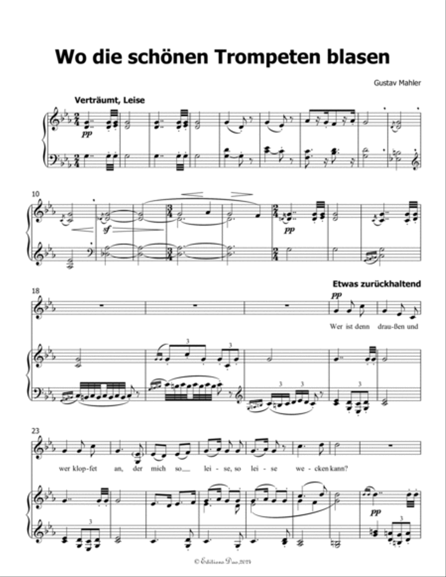 Wo die schönen Trompeten blasen, by Mahler, in c minor Piano, Vocal scores gallery preview page 3