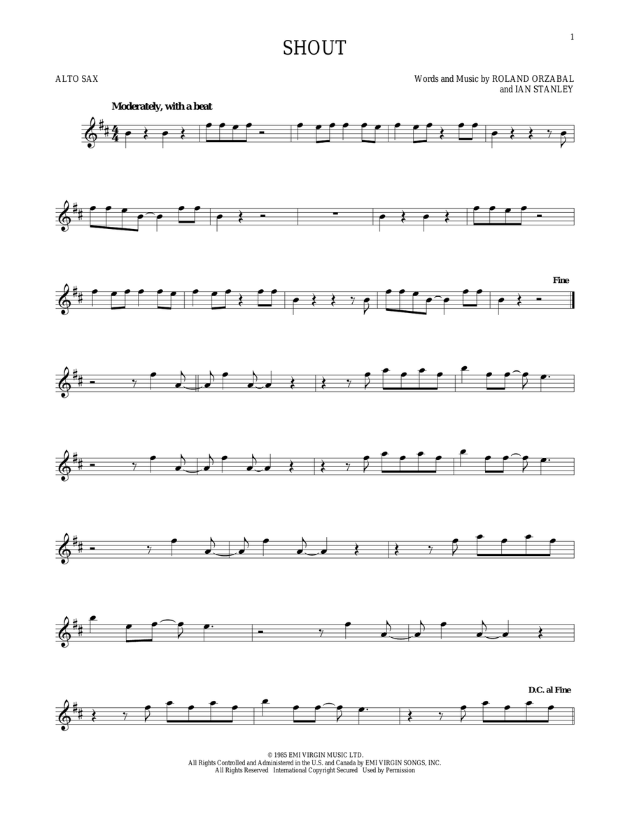 Shout Alto Saxophone scores gallery preview page 1