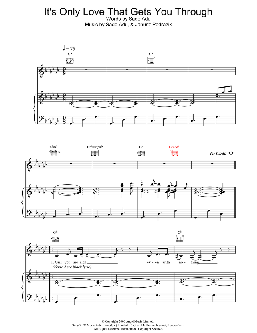 Its Only Love That Gets You Through Piano, Vocal, Guitar scores gallery preview page 1