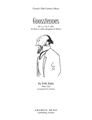 Book cover for Gnossienne (1,2,3+5) for flute or violin and guitar (Am)