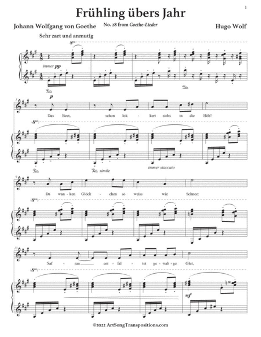 WOLF: Frühling übers Jahr (transposed to A major) Voice scores gallery preview page 2