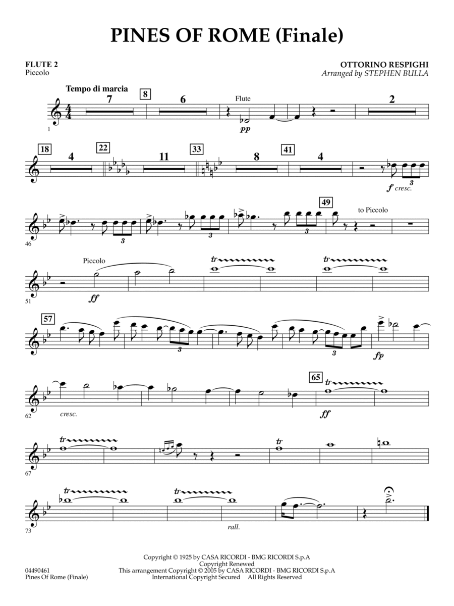 The Pines of Rome (Finale) (arr. Stephen Bulla) - Flute 2 Full Orchestra scores gallery preview page 1
