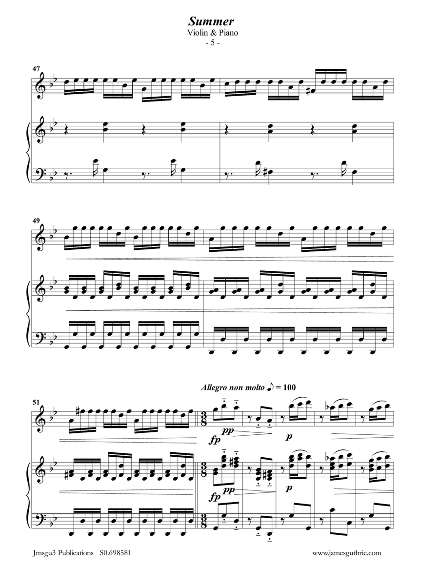 Vivaldi: Summer from the Four Seasons for Violin & Piano Violin Solo scores gallery preview page 5
