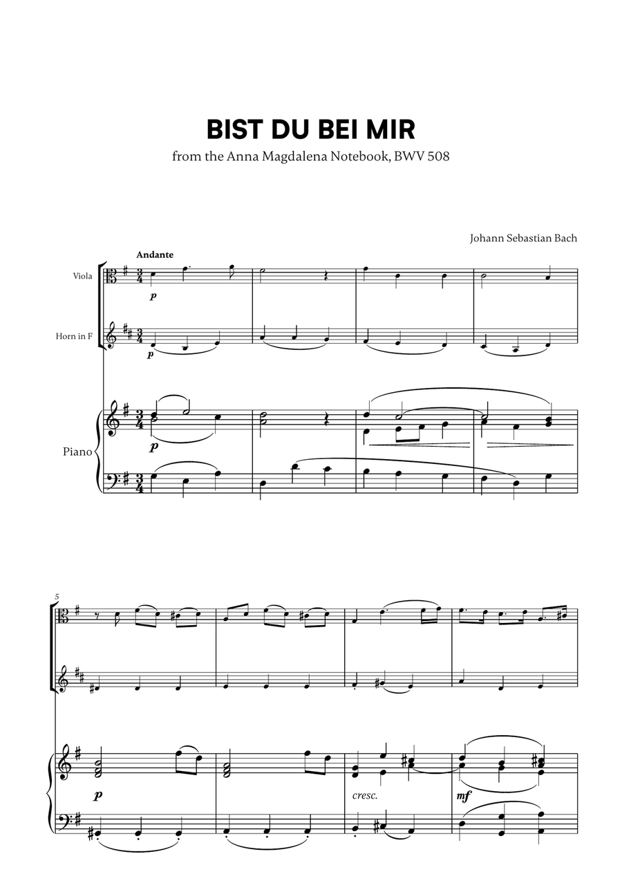 Johann Sebastian Bach - Bist du bei Mir (BWV 508) (G major) (for Viola and French Horn)