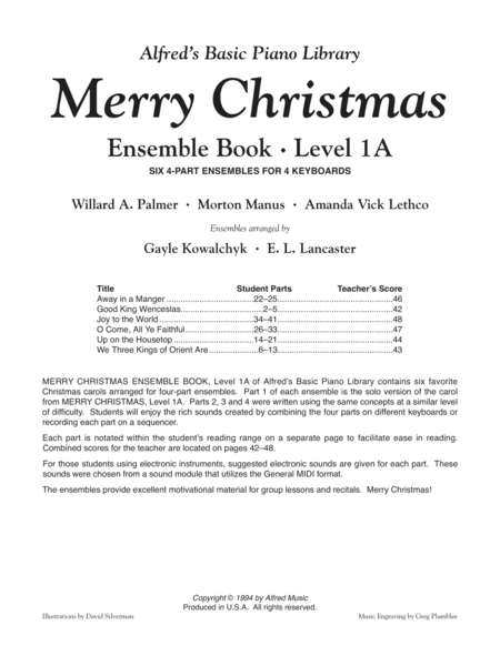 Alfred's Basic Piano Course: Merry Christmas! Ensemble, Level 1A
