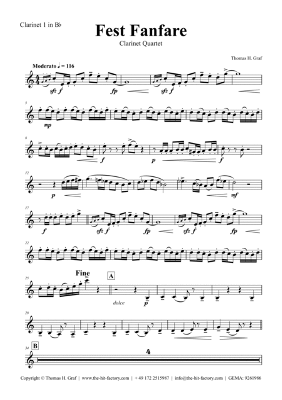 Fest Fanfare - Classical Festive Fanfare - Opener - Clarinet Quartet Clarinet Quartet scores gallery preview page 2