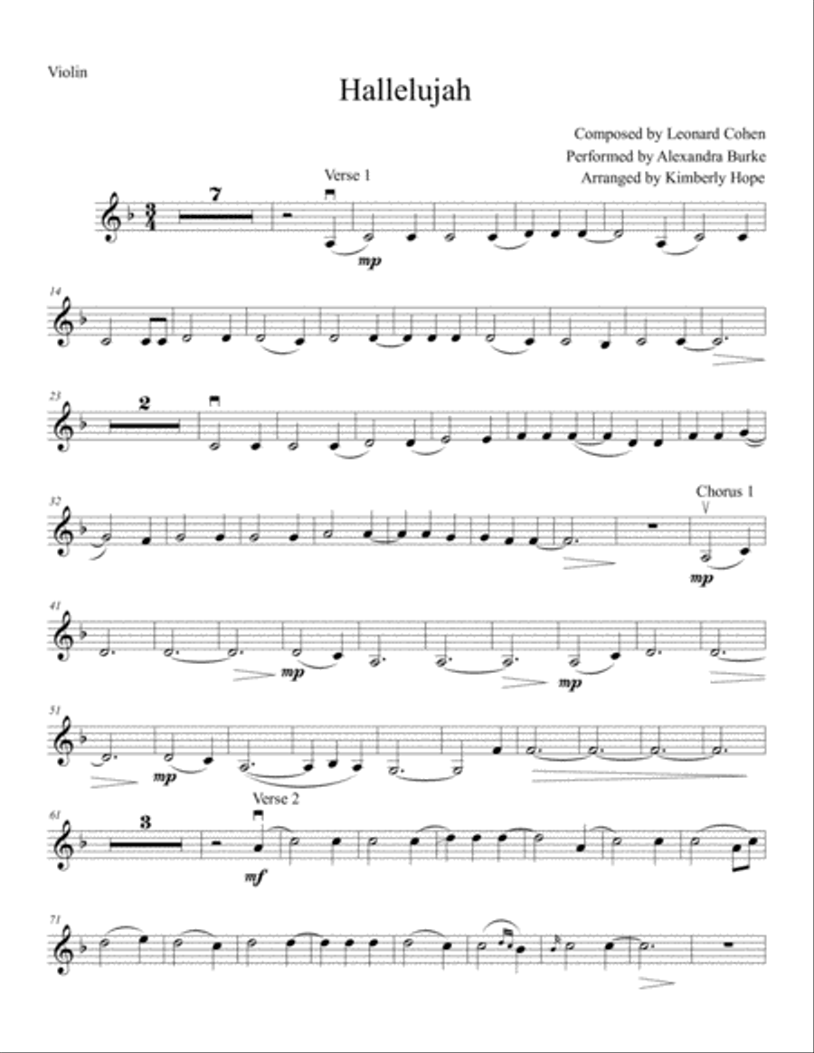 Hallelujah Violin Solo scores gallery preview page 1