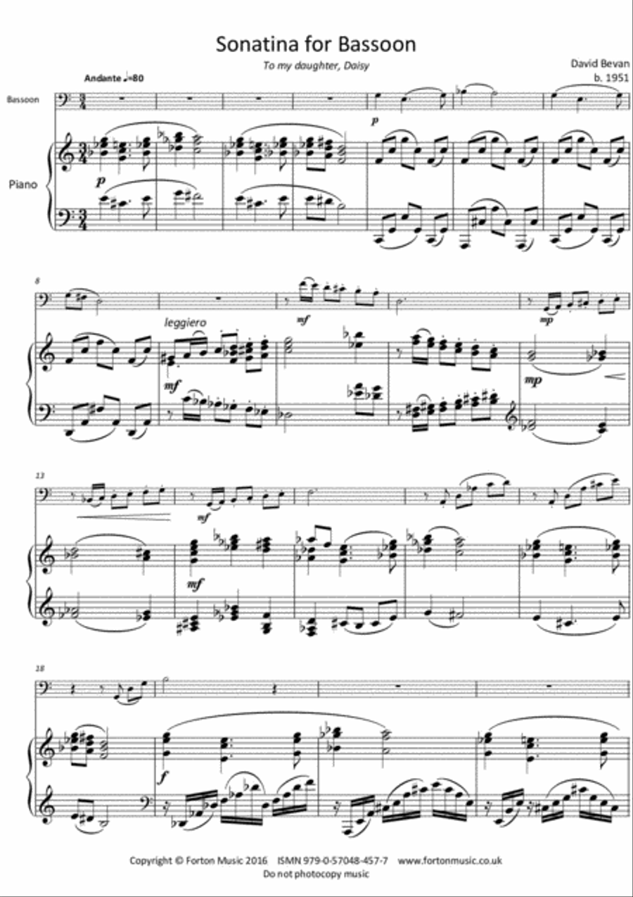 Sonatina for Bassoon Bassoon Solo scores gallery preview page 2