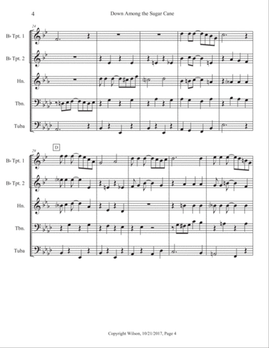 Down Among the Sugar Cane Brass Quintet scores gallery preview page 5