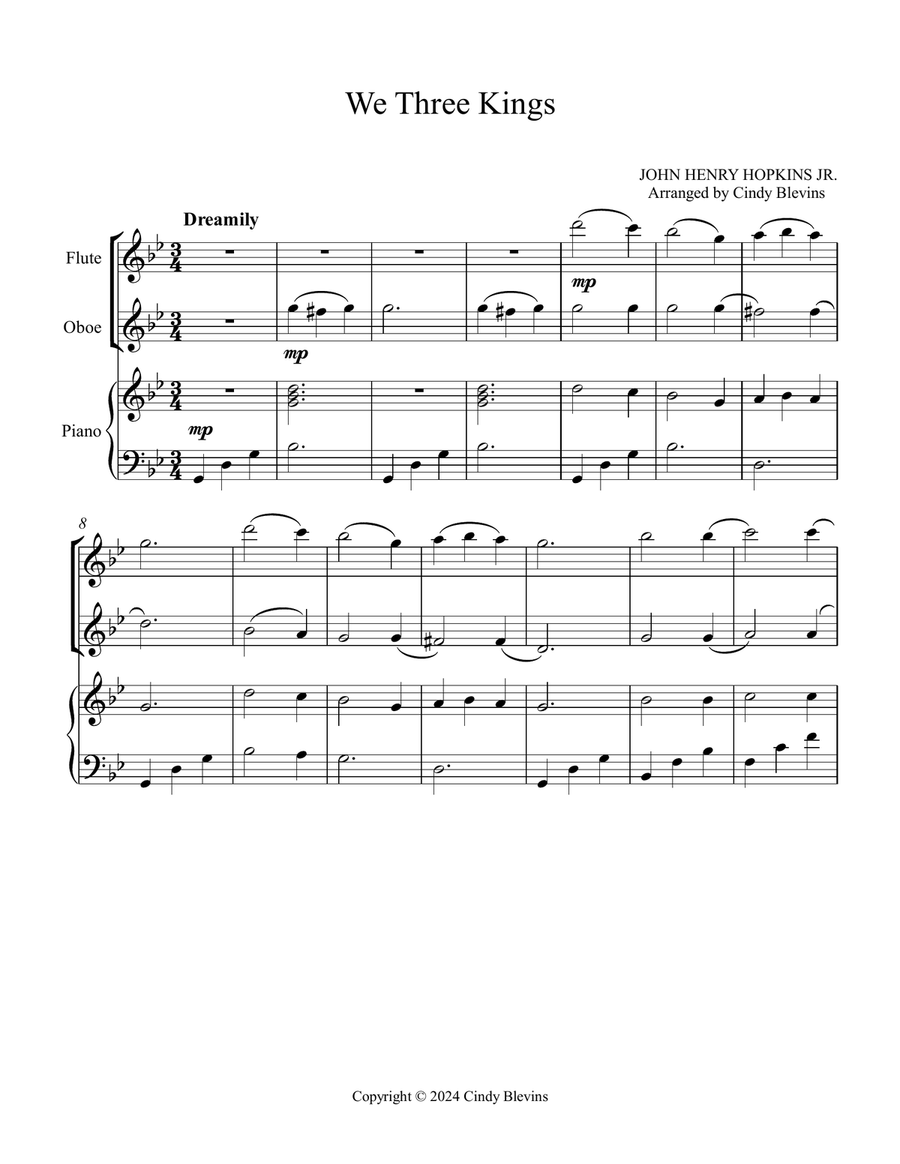 We Three Kings, for Flute, Oboe and Piano Woodwind Duet scores gallery preview page 2