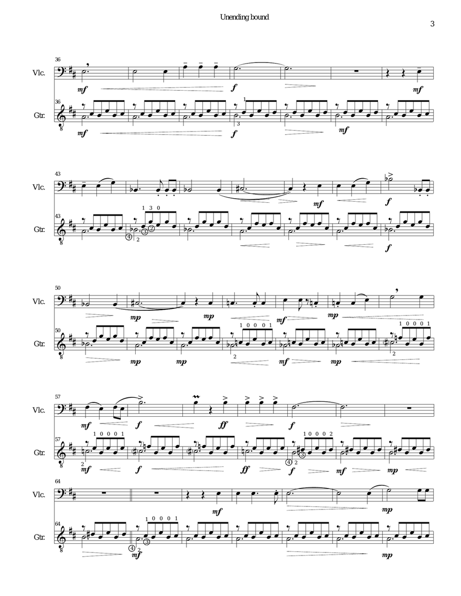 Unending bound for cello and classical guitar String Duet scores gallery preview page 3