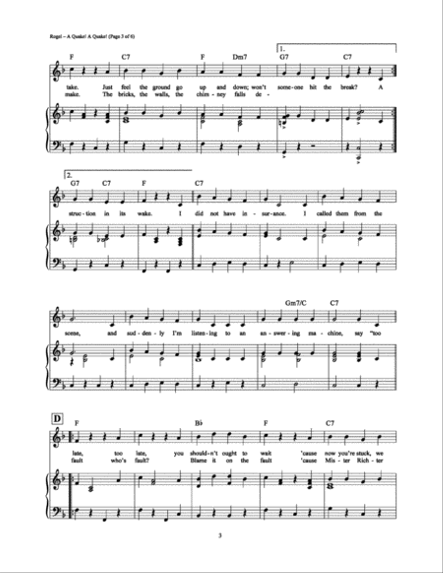 A Quake! A Quake! A Quake! A Quake! Piano, Vocal, Guitar scores gallery preview page 3