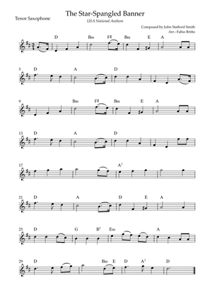 The Star Spangled Banner (USA National Anthem) for Tenor Saxophone Solo with Chords (C Major)