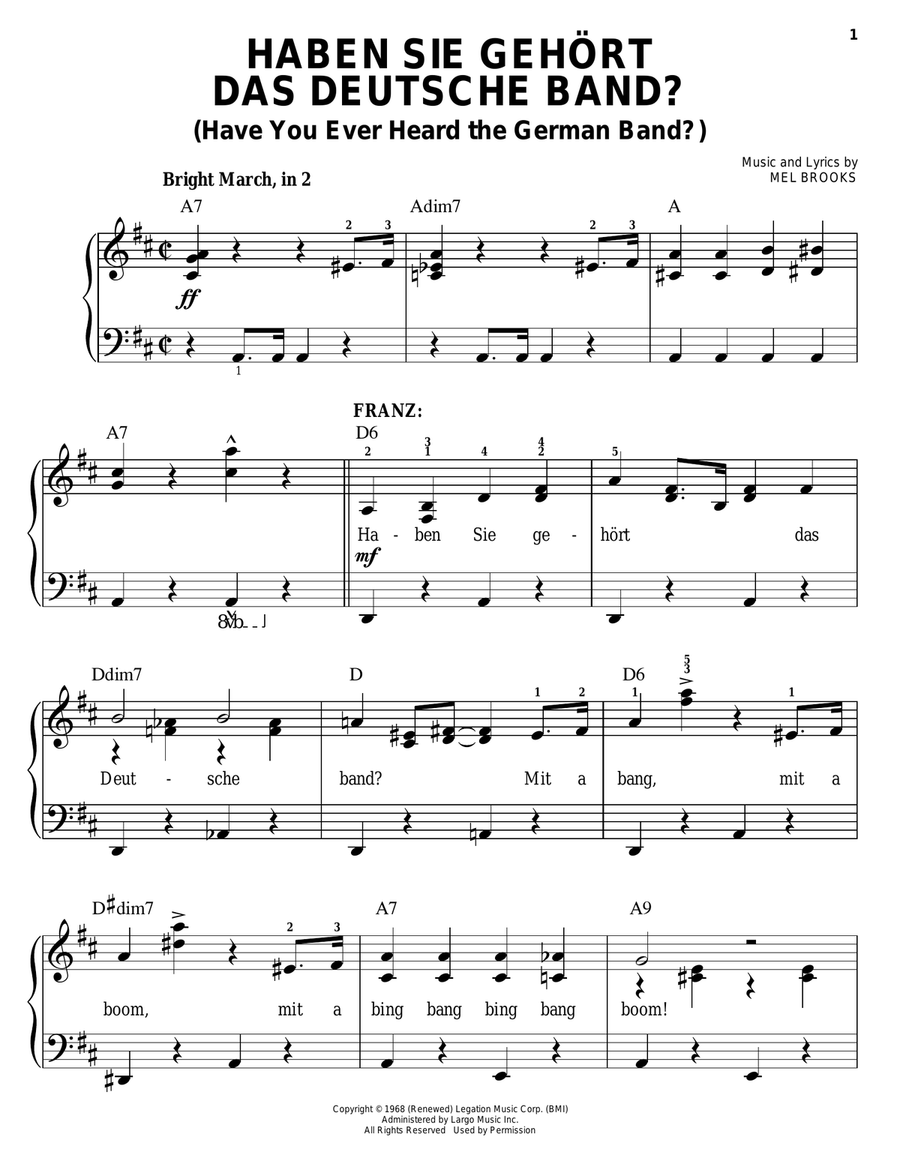 Haben Sie Gehort Das Deutsche Band? (Have You Ever Heard The German Band?) Easy Piano scores gallery preview page 1