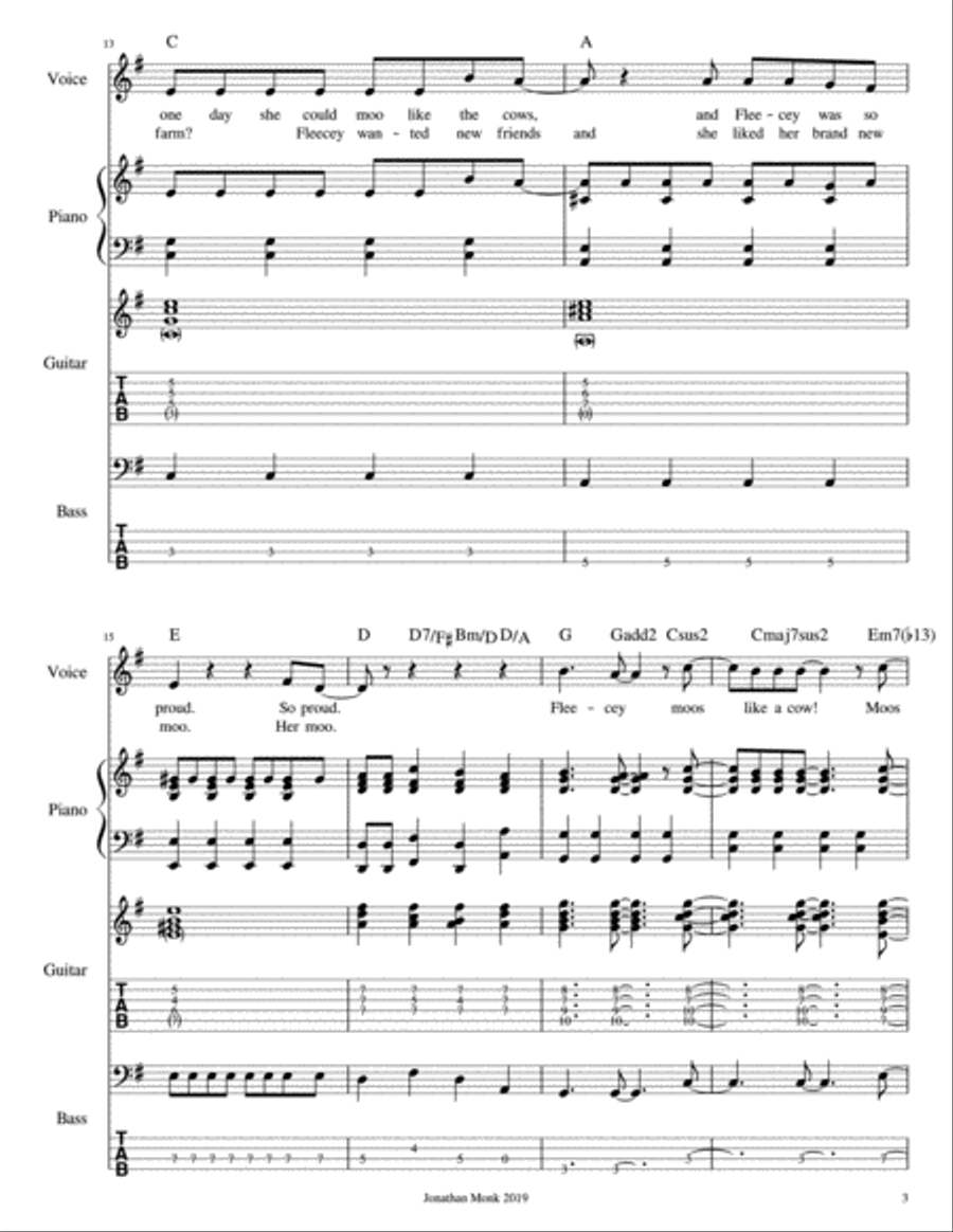 Fleecey Moos Like A Cow Piano, Vocal, Guitar scores gallery preview page 3