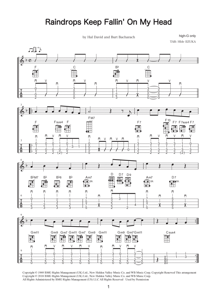 Raindrops Keep Fallin' On My Head Ukulele scores gallery preview page 1