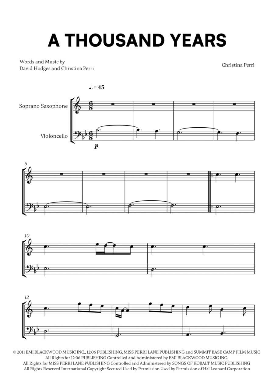 A Thousand Years Soprano Saxophone scores gallery preview page 1