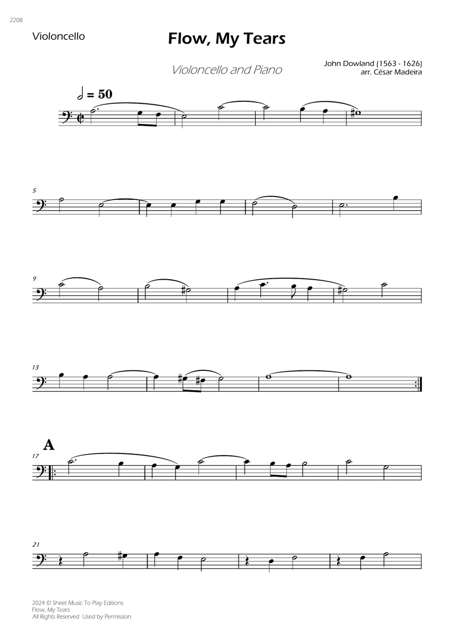 Flow My Tears - Cello and Piano (Individual Parts) Piano scores gallery preview page 1