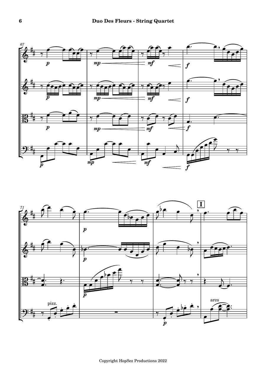 Duo Des Fleurs - Flower Duet from Lakmé (Sous Le Dôme Épais) - String Quartet String Quartet scores gallery preview page 6