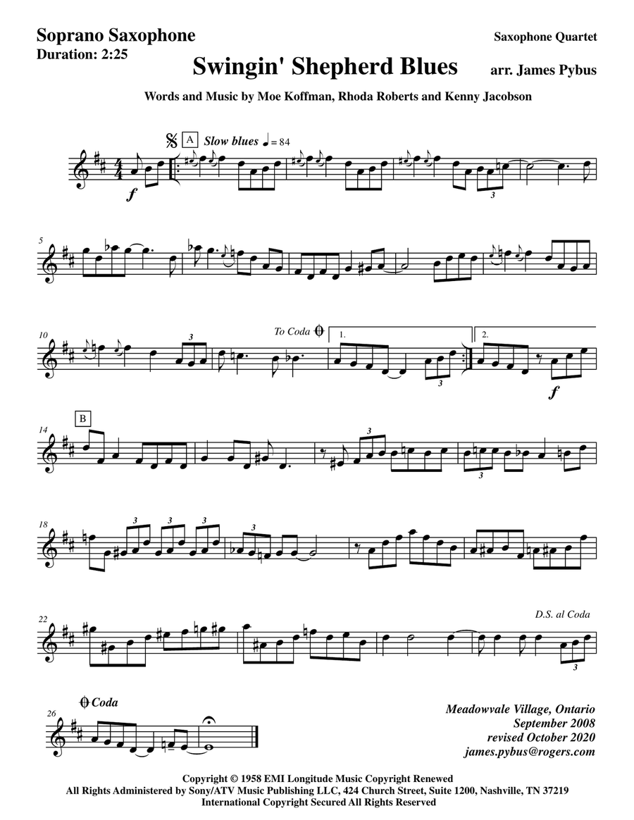 The Swingin' Shepherd Blues Saxophone Quartet scores gallery preview page 5