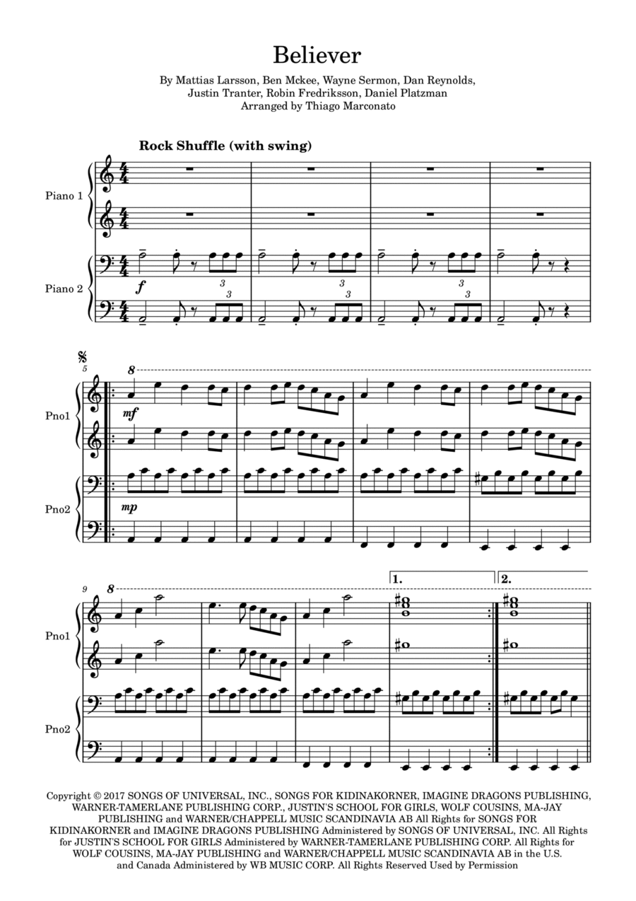 Believer 1 Piano, 4-Hands scores gallery preview page 1