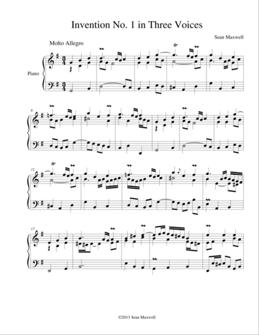 Invention No. 1 in Three Voices Voice scores gallery preview page 1