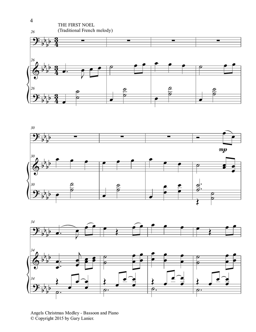 Gary Lanier: ANGELS CHRISTMAS MEDLEY (Duet – Bassoon & Piano with Parts) Woodwind Duet scores gallery preview page 5