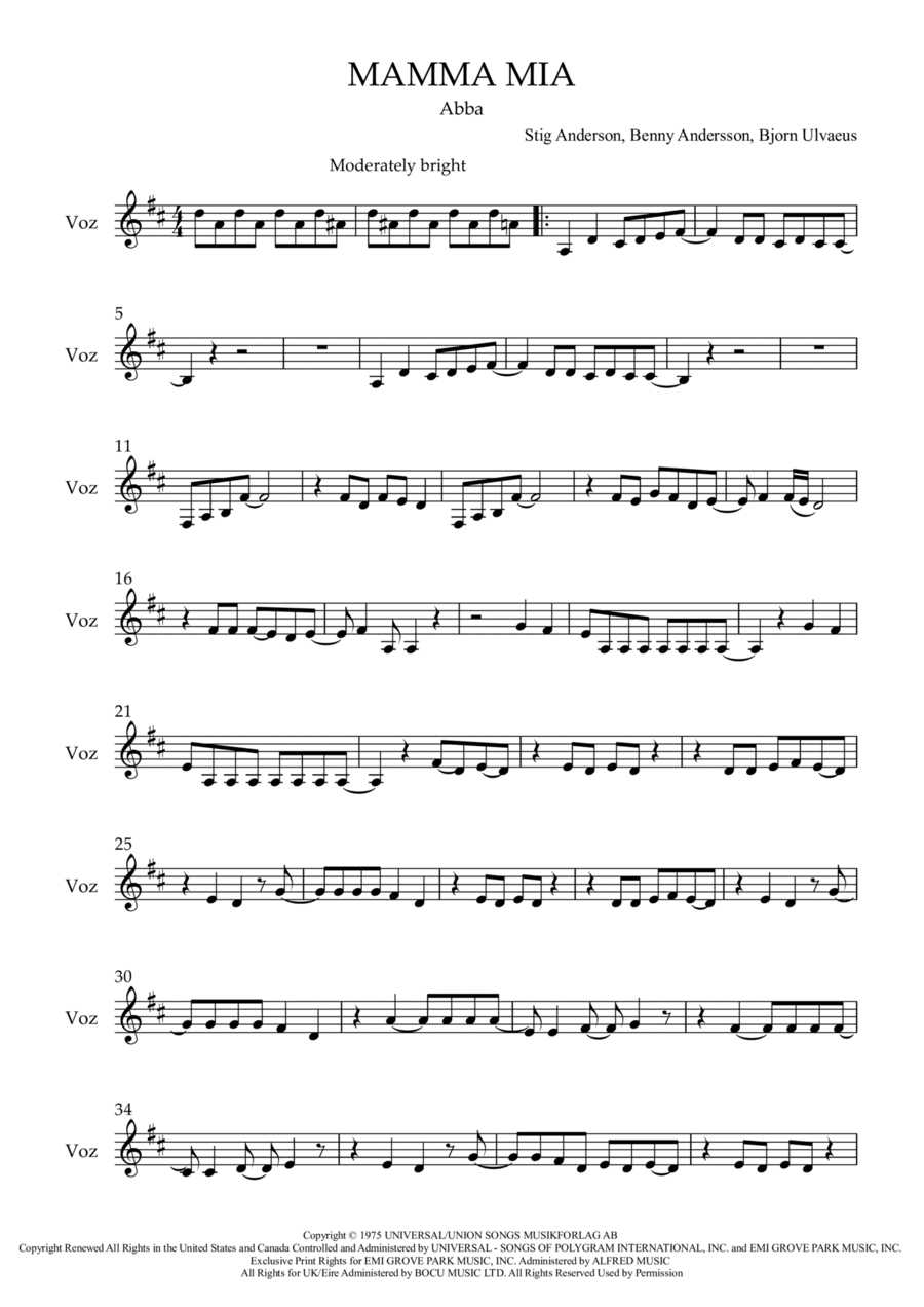 Mamma Mia Piano scores gallery preview page 1