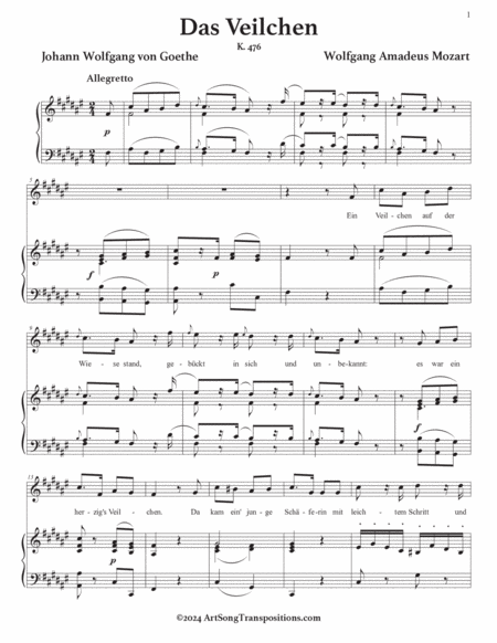 MOZART: Das Veilchen, K. 476 (transposed to F-sharp major)