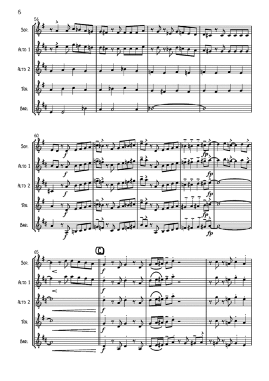 Eine Kleine Nachtmusik (with a swing!) Saxophone Quartet scores gallery preview page 6