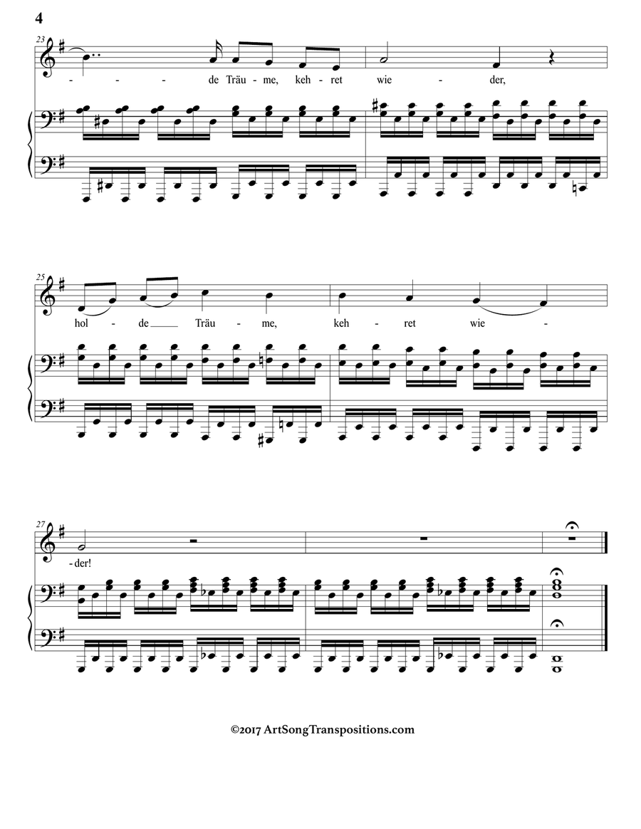 SCHUBERT: Nacht und Träume, D. 827 (in 3 low keys: G, G-flat, F major) Piano, Vocal scores gallery preview page 5