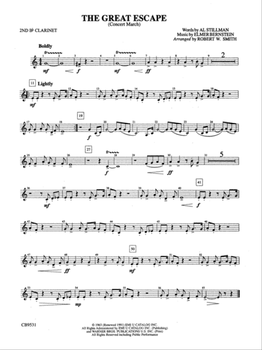 The Great Escape March: 2nd B-flat Clarinet Concert Band scores gallery preview page 1
