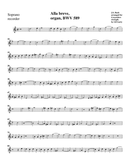 Alla breve, BWV 589 (Arrangement for 4 recorders)
