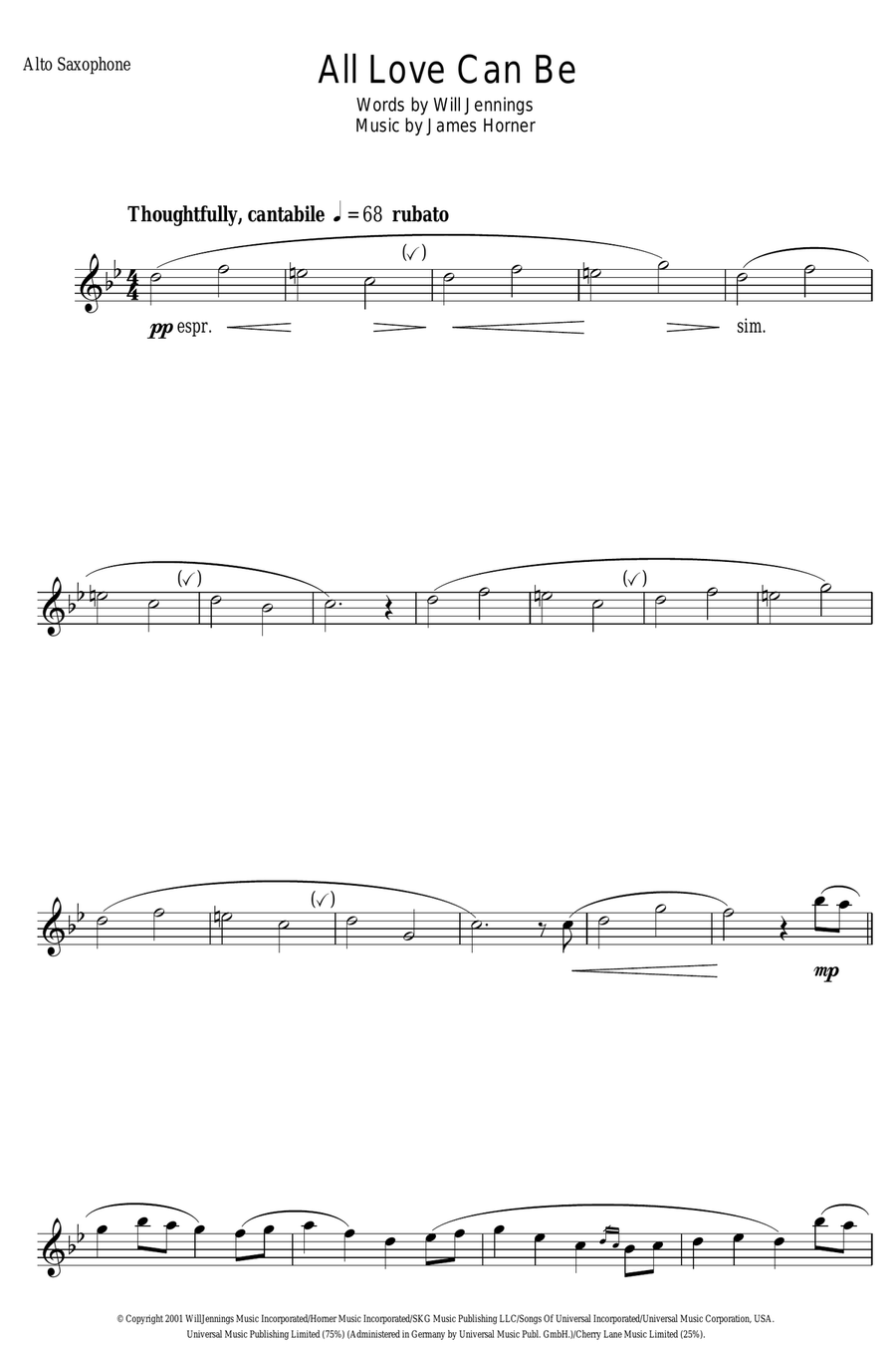 All Love Can Be (from A Beautiful Mind) Alto Saxophone scores gallery preview page 1