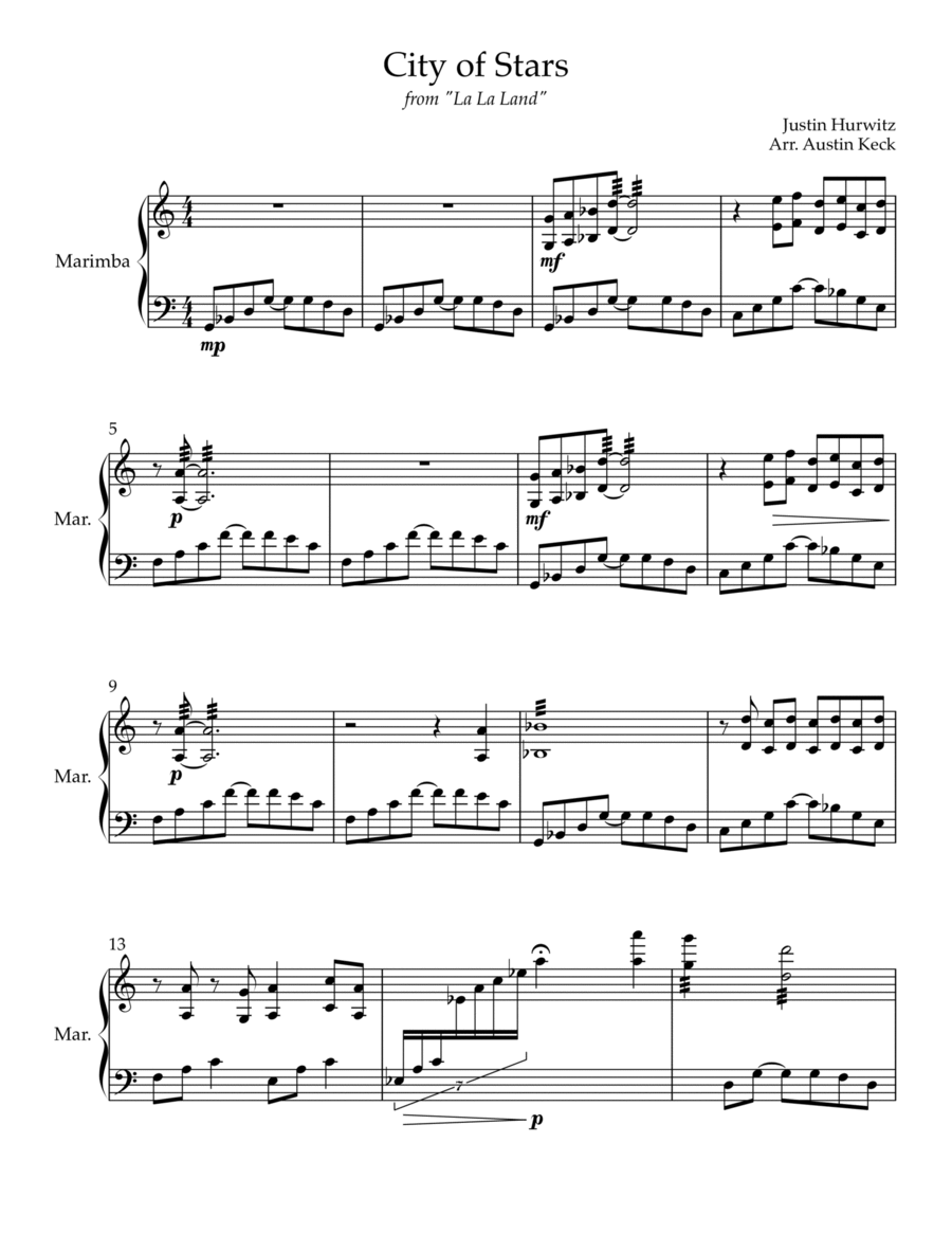 City Of Stars Marimba scores gallery preview page 1