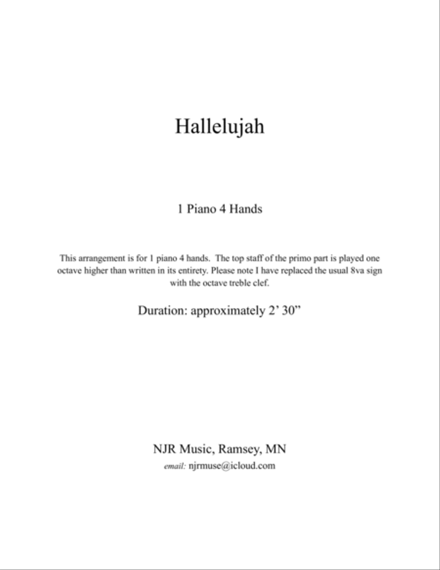 Hallelujah Hallelujah 1 Piano, 4-Hands scores gallery preview page 2