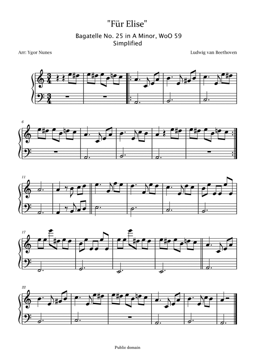 Beethoven - Für Elise - Easy piano. Simplified and Shorter Version image number null