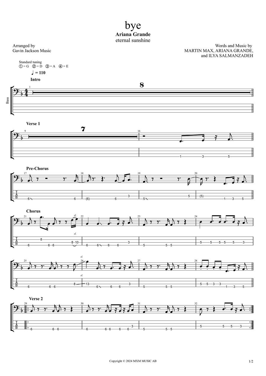 Bye Bye Guitar Tablature scores gallery preview page 1