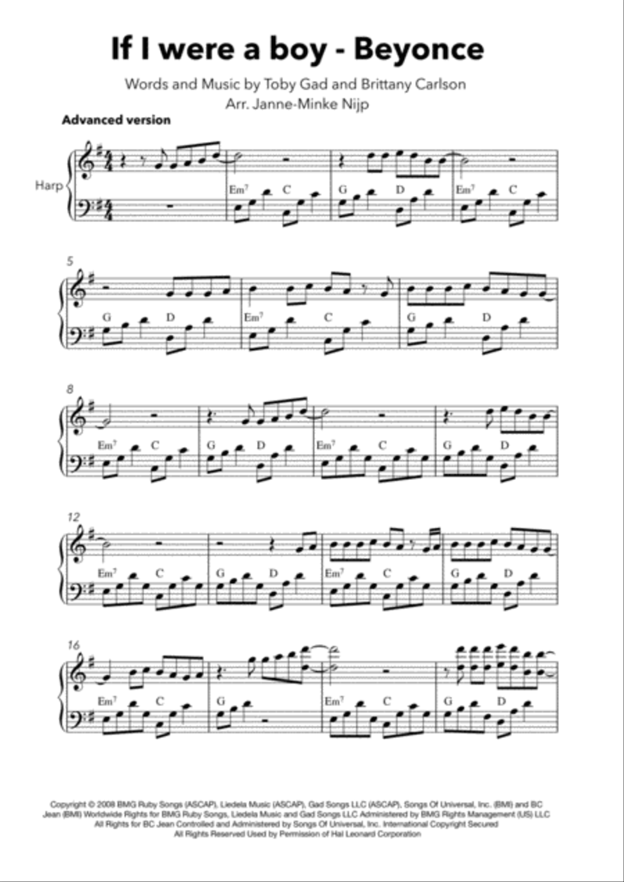 If I Were A Boy Harp scores gallery preview page 2