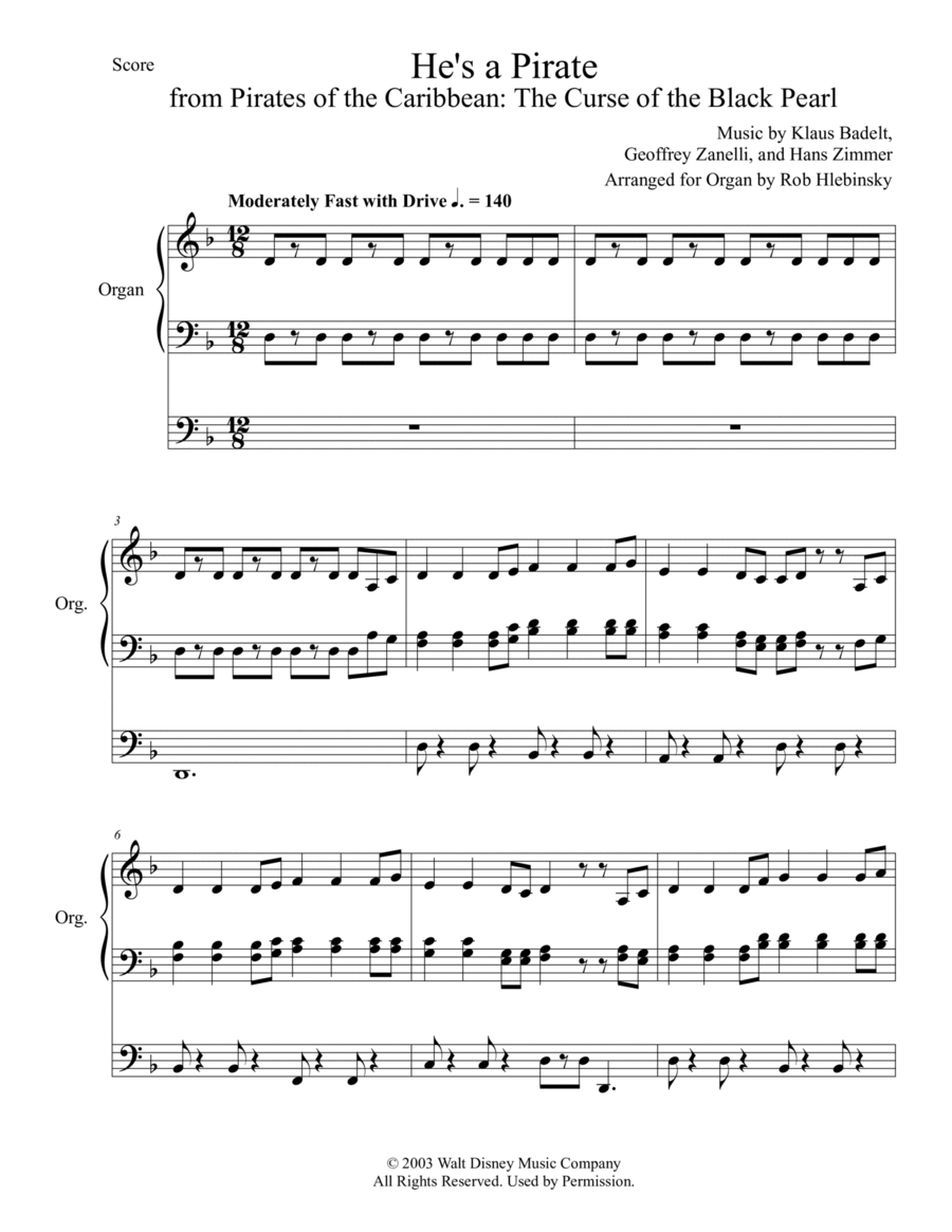 He's A Pirate Organ Solo scores gallery preview page 1