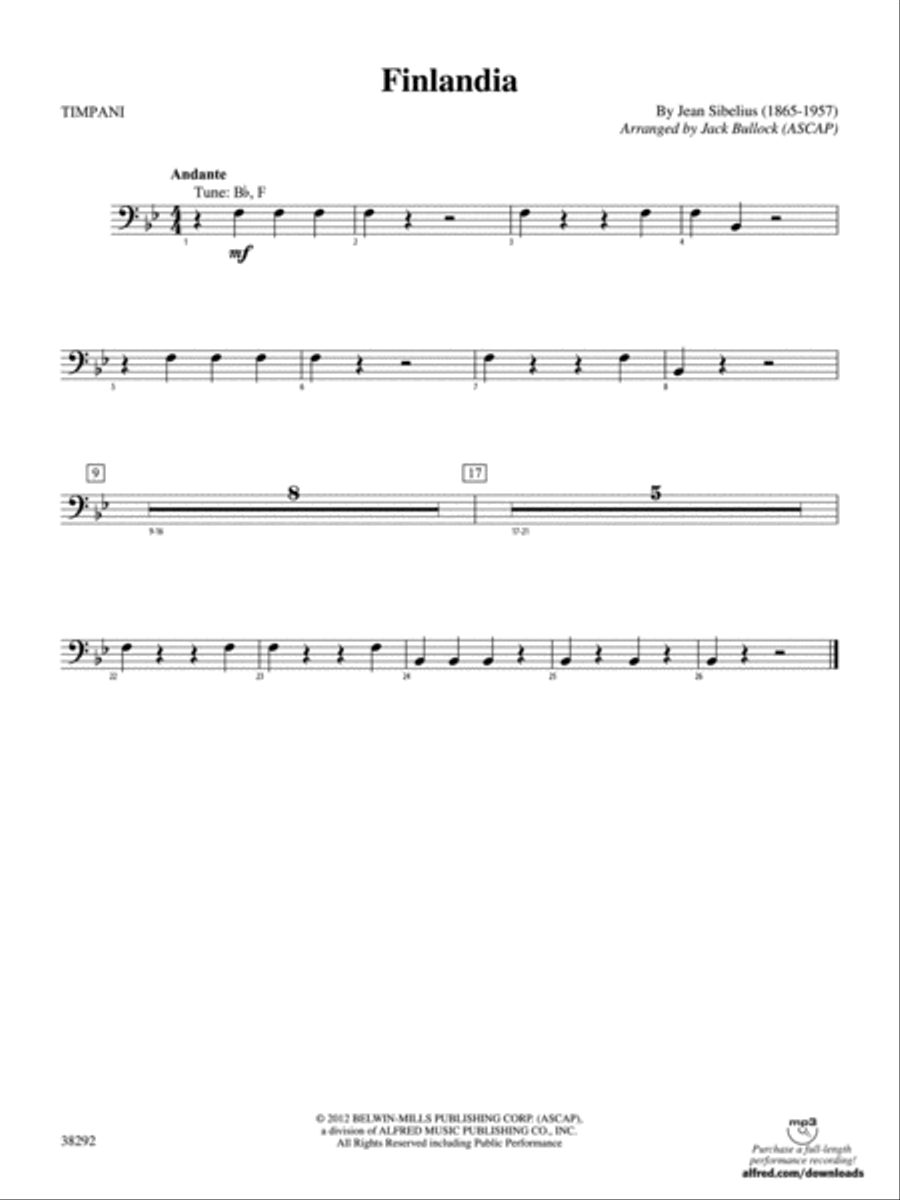 Finlandia: Timpani Concert Band scores gallery preview page 1