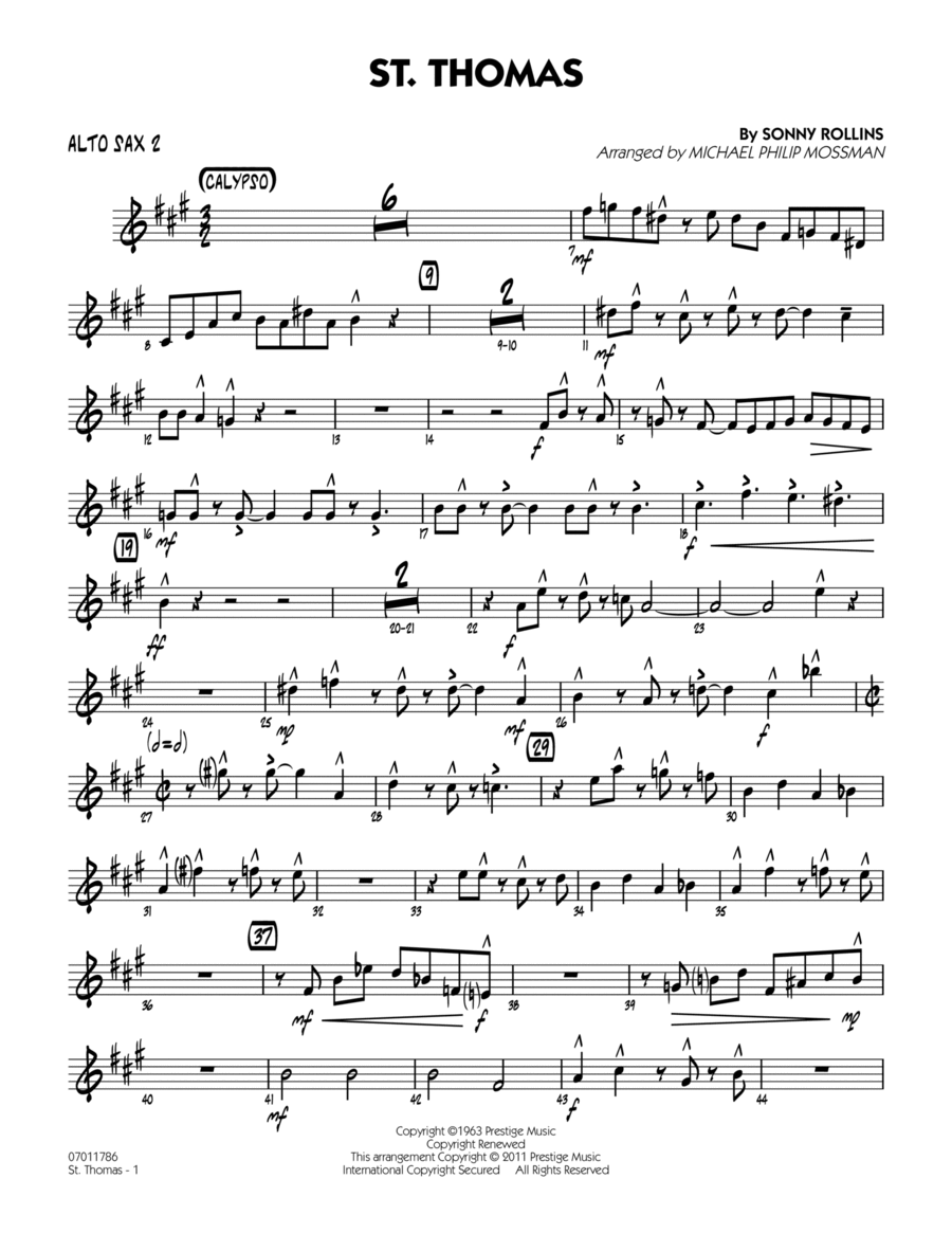 St. Thomas - Alto Sax 2 Jazz Ensemble scores gallery preview page 1
