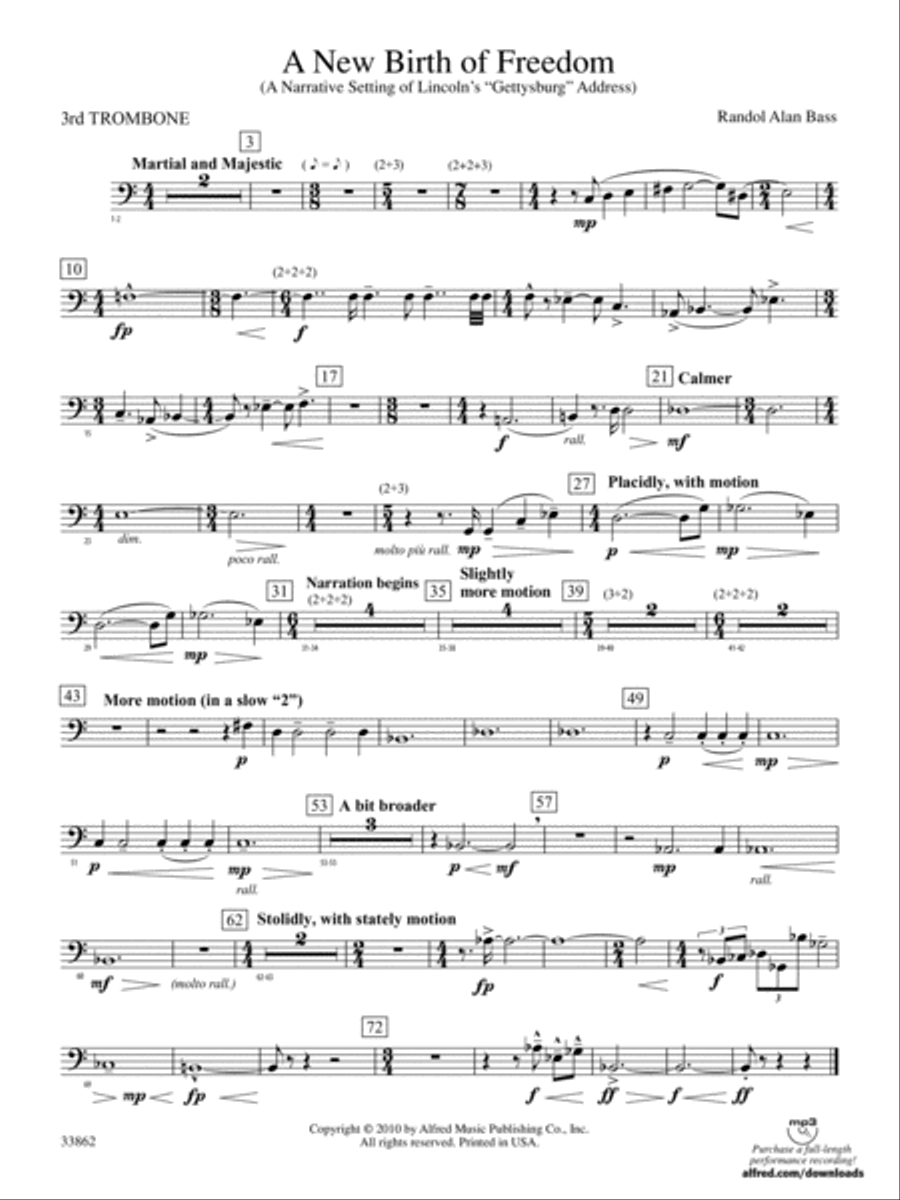 A New Birth of Freedom: 3rd Trombone Concert Band scores gallery preview page 1