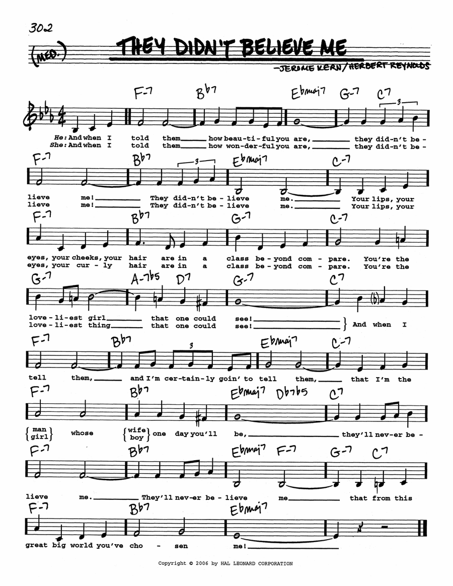 They Didn't Believe Me (Low Voice) Low Voice scores gallery preview page 1