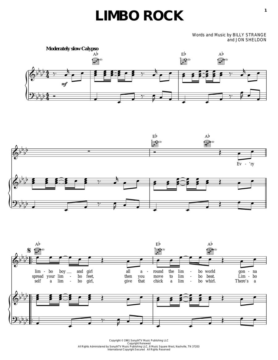 Limbo Rock Limbo Rock Piano, Vocal, Guitar scores gallery preview page 1