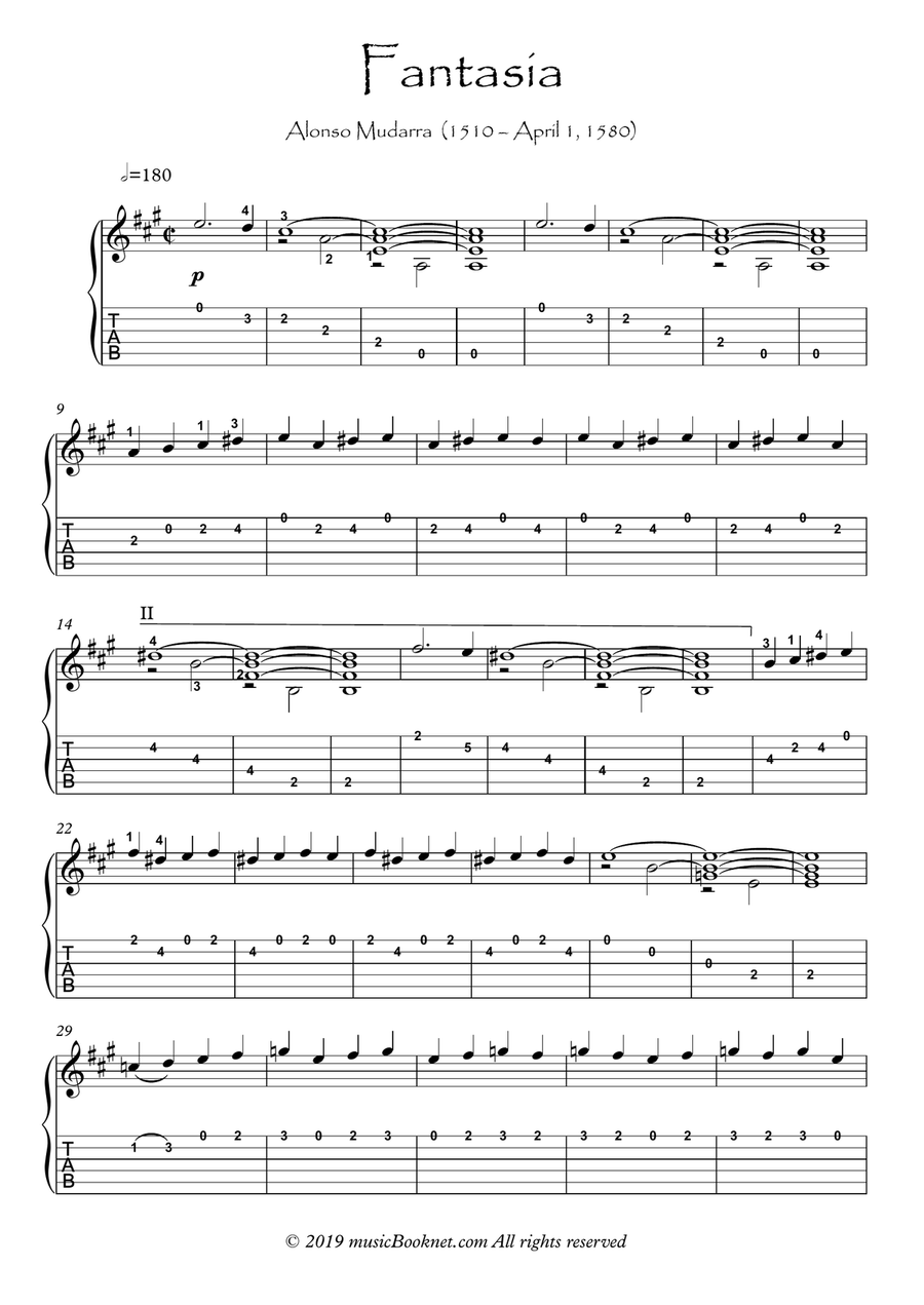 Fantasia X Alonso Mudarra Fantasia X Alonso Mudarra Acoustic Guitar scores gallery preview page 1
