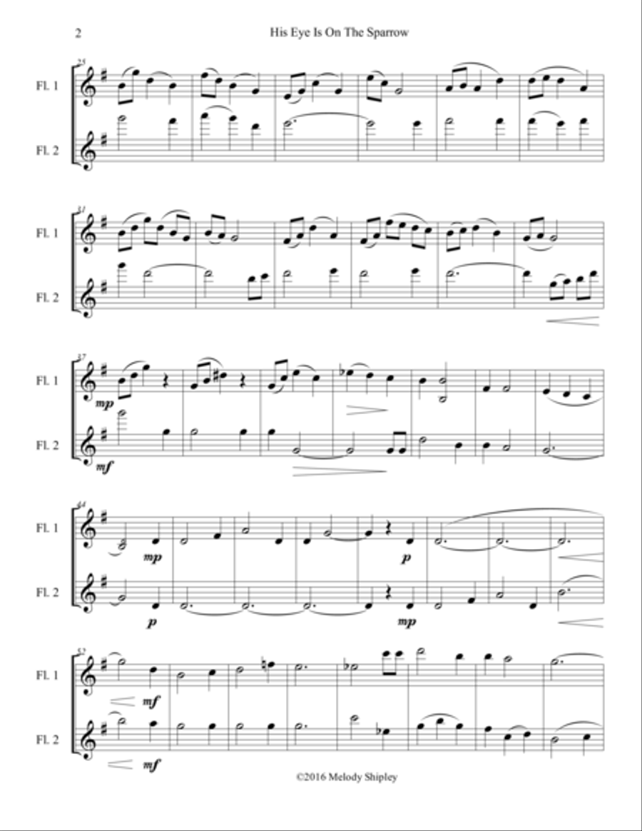 His Eye Is On The Sparrow Flute Duet scores gallery preview page 2