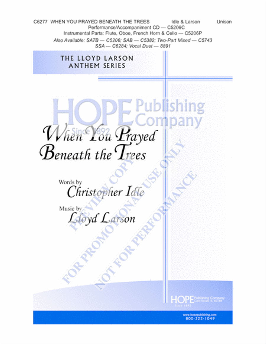 When You Prayed Beneath the Trees Unison Choir scores gallery preview page 2
