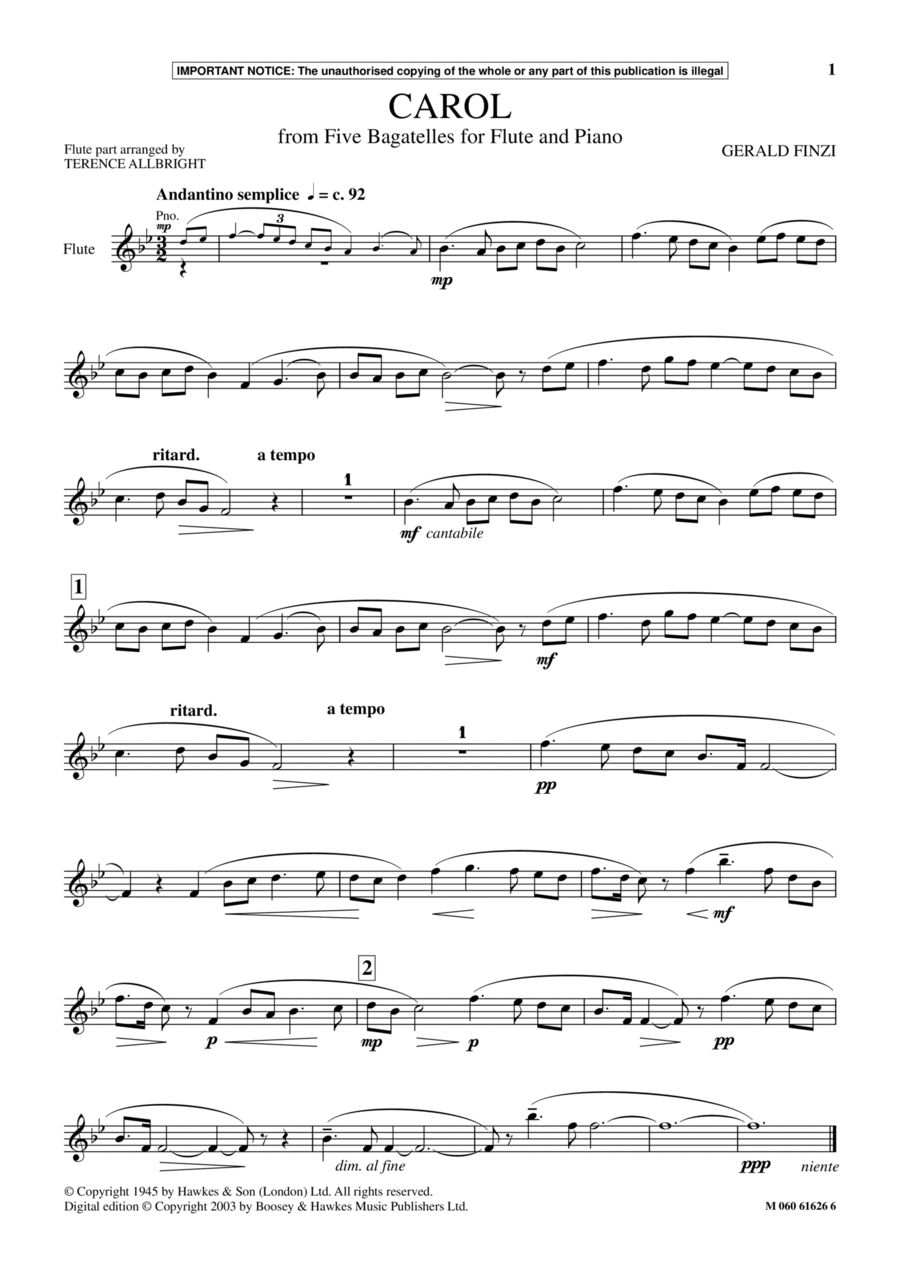 Carol (from Five Bagatelles For Flute And Piano) Flute Solo scores gallery preview page 1