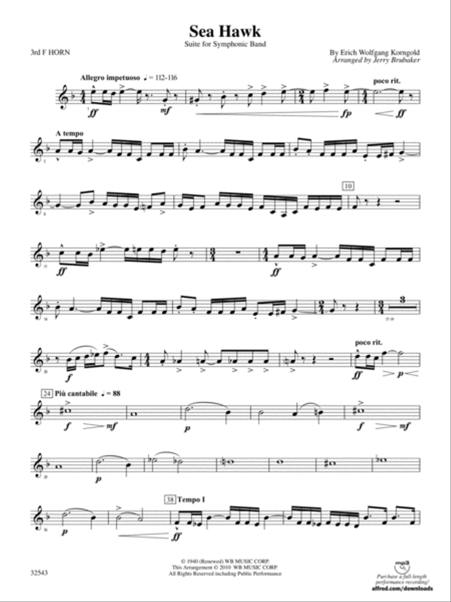 Sea Hawk: 3rd F Horn Sea Hawk: 3rd F Horn Concert Band scores gallery preview page 1